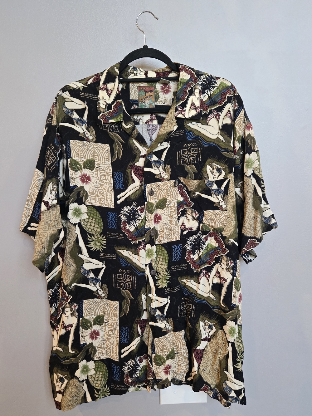 Pineapple Connection Pin-Up Girl Aloha Shirt XL Vintage Tropical Button Down